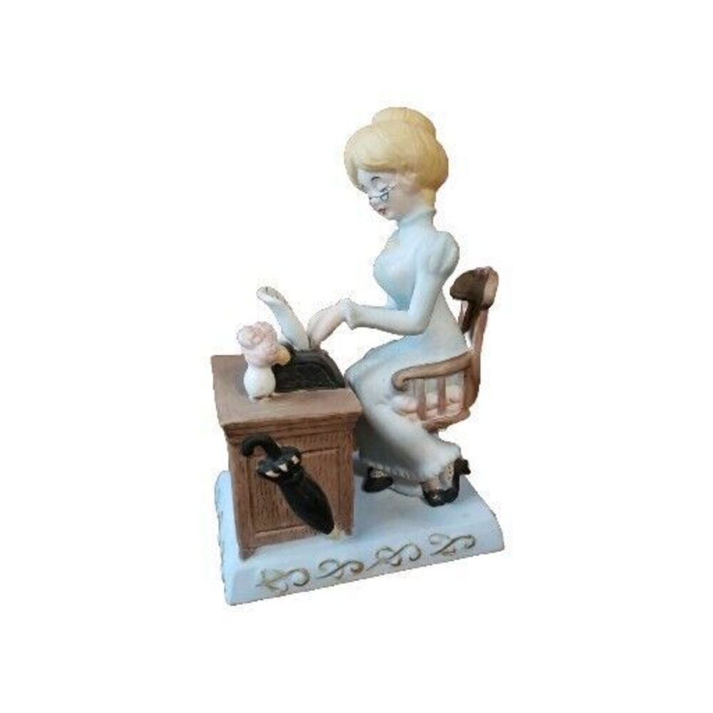 CMI Porcelain Figurine Vintage Woman Typewriter Secretary Taiwan Music Box READ
